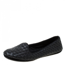 Pre Owned Bottega Veneta Black Intrecciato Leather Smoking Slippers Size 37