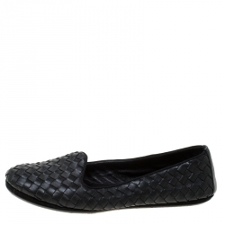 Pre Owned Bottega Veneta Black Intrecciato Leather Smoking Slippers Size 37