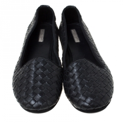 Pre Owned Bottega Veneta Black Intrecciato Leather Smoking Slippers Size 37