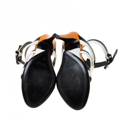 Pre Owned صندل بوتيغا فينيتا سير كاحل سيور جلد أبيض و أسود مقاس 37