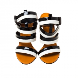 Pre Owned صندل بوتيغا فينيتا سير كاحل سيور جلد أبيض و أسود مقاس 37