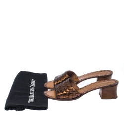 Pre Owned Bottega Veneta Metallic Bronze Intrecciato Leather Ravello Flat Slides Size 38