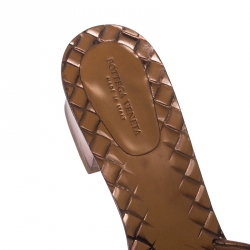 Pre Owned Bottega Veneta Metallic Bronze Intrecciato Leather Ravello Flat Slides Size 38