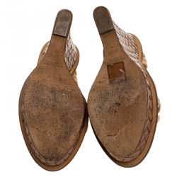 Pre Owned صندل بوتيغا فينيتا جلد بيج بحزام للكاحل نعل سميك كعب روكي مقاس 36.5