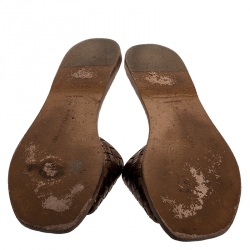 Pre Owned Bottega Veneta Metallic Bronze Intrecciato Leather Flat Slides Size 37