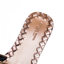 Pre Owned Bottega Veneta Metallic Bronze Intrecciato Leather Flat Slides Size 37