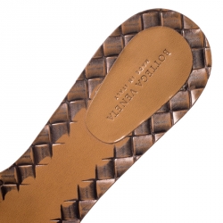 Pre Owned Bottega Veneta Metallic Bronze Intrecciato Leather Ravello Flat Slides Size 38