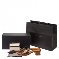 Pre Owned Bottega Veneta Metallic Bronze Intrecciato Leather Ravello Flat Slides Size 38