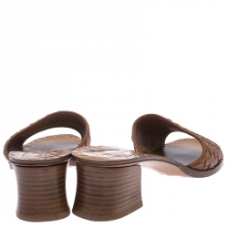 مملوكة مسبقًا  Bottega Veneta Brown Intrecciato Leather Slide Sandals Size 41