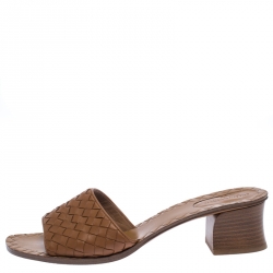 مملوكة مسبقًا  Bottega Veneta Brown Intrecciato Leather Slide Sandals Size 41