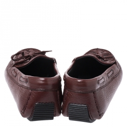 Pre Owned Bottega Veneta Brown Intrecciato Leather Bow Slip On Loafers Size 37.5