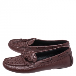 Pre Owned Bottega Veneta Brown Intrecciato Leather Bow Slip On Loafers Size 37.5