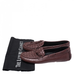 Pre Owned Bottega Veneta Brown Intrecciato Leather Bow Slip On Loafers Size 37.5