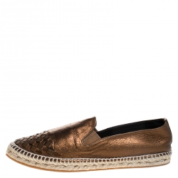 Pre Owned Bottega Veneta Bronze Intrecciato  Leather Espadrille Flats Size 41