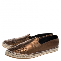 Pre Owned Bottega Veneta Bronze Intrecciato  Leather Espadrille Flats Size 41