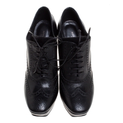 Pre Owned Bottega Veneta Black Brogue Leather Wingtip Ankle Boots Size 39