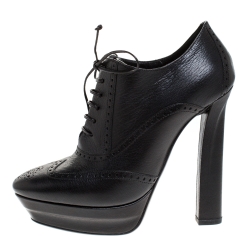 Pre Owned Bottega Veneta Black Brogue Leather Wingtip Ankle Boots Size 39