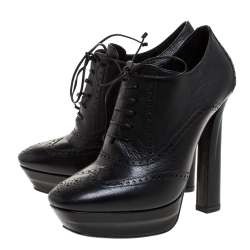 Pre Owned Bottega Veneta Black Brogue Leather Wingtip Ankle Boots Size 39