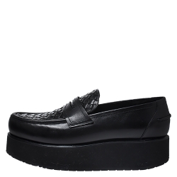 Pre Owned Bottega Veneta Black Intrecciato Leather Platform Loafers Size 39