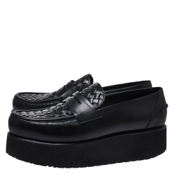Pre Owned Bottega Veneta Black Intrecciato Leather Platform Loafers Size 39