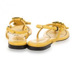 Pre Owned Bottega Veneta Yellow Leather Flower Cutout Sunset Flat Sandals Size 38.5