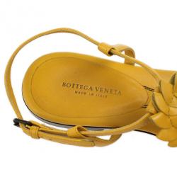 Pre Owned Bottega Veneta Yellow Leather Flower Cutout Sunset Flat Sandals Size 38.5