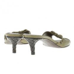 Pre Owned Bottega Veneta Green Leather Mules Size 37.5