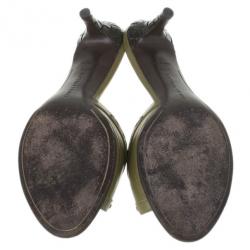 Pre Owned Bottega Veneta Green Leather Mules Size 37.5