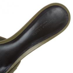 Pre Owned Bottega Veneta Green Leather Mules Size 37.5
