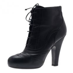 Pre Owned Bottega Veneta Black Leather Lace Up Ankle Boots Size 38.5