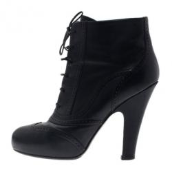 Pre Owned Bottega Veneta Black Leather Lace Up Ankle Boots Size 38.5