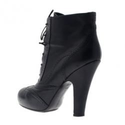 Pre Owned Bottega Veneta Black Leather Lace Up Ankle Boots Size 38.5