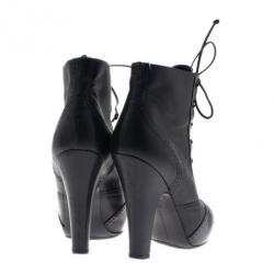 Pre Owned Bottega Veneta Black Leather Lace Up Ankle Boots Size 38.5