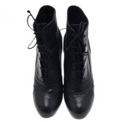 Pre Owned Bottega Veneta Black Leather Lace Up Ankle Boots Size 38.5