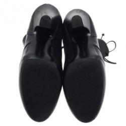 Pre Owned Bottega Veneta Black Leather Lace Up Ankle Boots Size 38.5