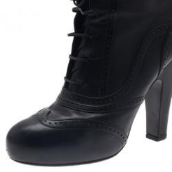 Pre Owned Bottega Veneta Black Leather Lace Up Ankle Boots Size 38.5