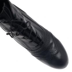 Pre Owned Bottega Veneta Black Leather Lace Up Ankle Boots Size 38.5