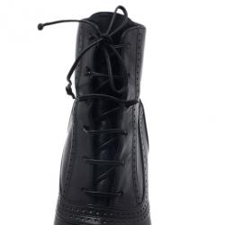 Pre Owned Bottega Veneta Black Leather Lace Up Ankle Boots Size 38.5