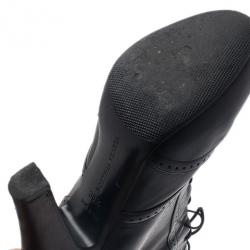 Pre Owned Bottega Veneta Black Leather Lace Up Ankle Boots Size 38.5