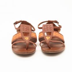 Pre Owned Bottega Veneta Brown Intrecciato Gladiator Sandals Size 38.5