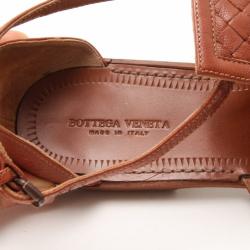 Pre Owned Bottega Veneta Brown Intrecciato Gladiator Sandals Size 38.5