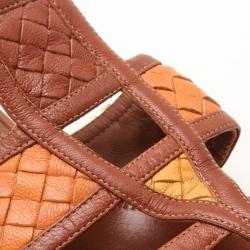 Pre Owned Bottega Veneta Brown Intrecciato Gladiator Sandals Size 38.5