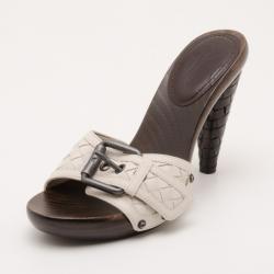 Pre Owned Bottega Veneta Beige Intrecciato Clog Sandals Size 38
