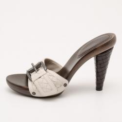 Pre Owned Bottega Veneta Beige Intrecciato Clog Sandals Size 38