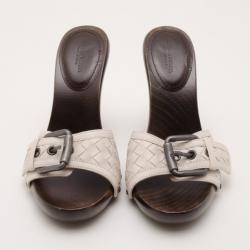 Pre Owned Bottega Veneta Beige Intrecciato Clog Sandals Size 38