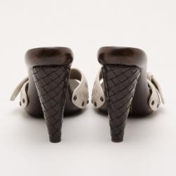 Pre Owned Bottega Veneta Beige Intrecciato Clog Sandals Size 38