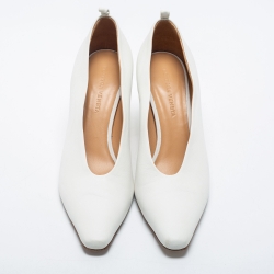 Pre Owned Bottega Veneta White Leather Almond-Toe Pumps Size 38