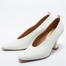Pre Owned Bottega Veneta White Leather Almond-Toe Pumps Size 38