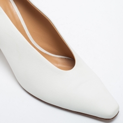 Pre Owned Bottega Veneta White Leather Almond-Toe Pumps Size 38