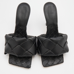 مملوكة مسبقًا Bottega Veneta Black Intrecciato Leather Lido Slide Sandals Size 37
